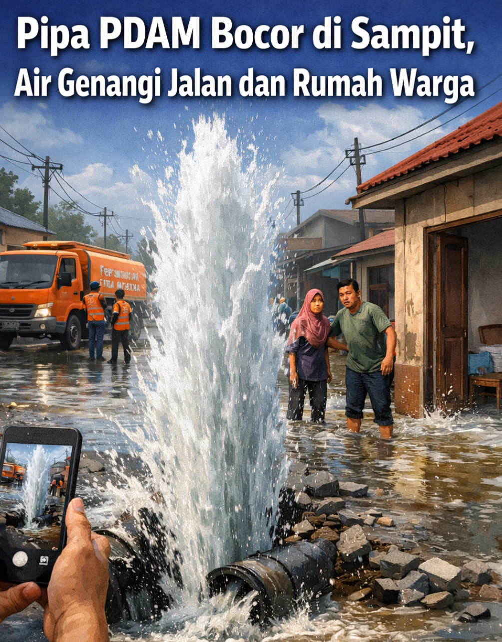 Pipa PDAM Bocor di Sampit, Air Genangi Jalan dan Rumah Warga